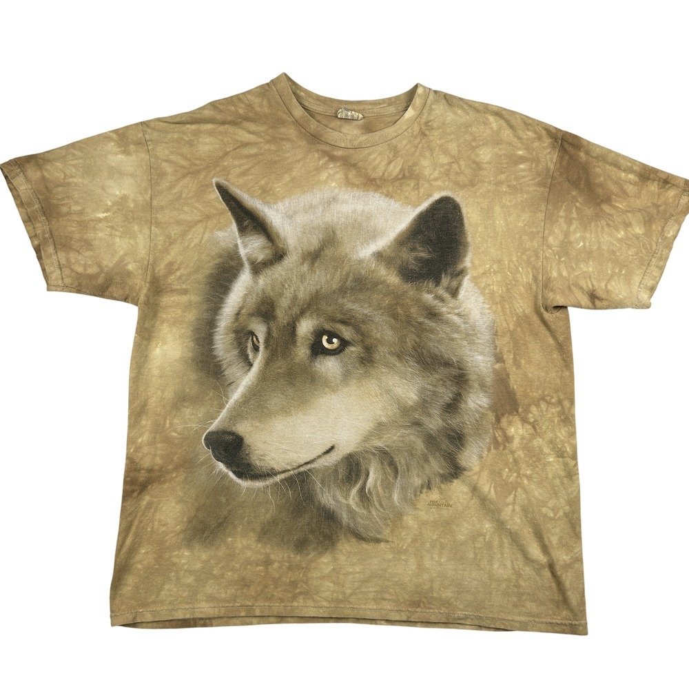 Vintage‎ The Mountain Shirt Mens XL Wolf Graphic Tie Dye Brown 90s Animal Tee